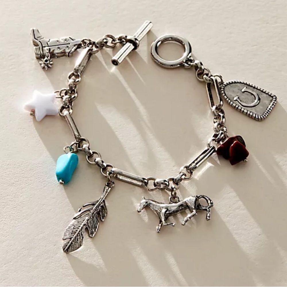 Free People Charmed Life Charm Bracelet- Silver Western Combo